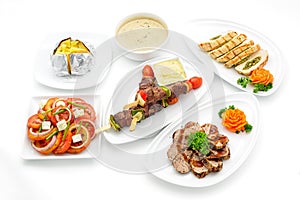 Set of international dishes arranged for catering