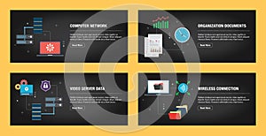 Set of internet banner design with icons set for web sites, internet marketing, business, and communication