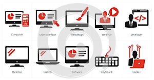 A set of 10 internet computer icons as computer, user interface, web design