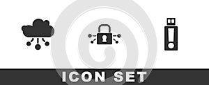 Set Internet of things, Cyber security and USB flash drive icon. Vector