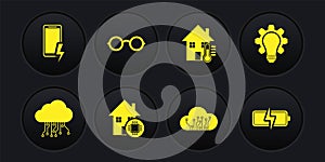 Set Internet of things, Light bulb and gear, Smart home, House temperature, Glasses, Battery and Mobile charging battery