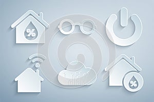 Set Internet of things, Power button, Smart home with wi-fi, House humidity, Glasses and icon. Vector