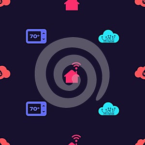Set Internet of things, Thermostat, Smart home with wi-fi and Humidity on seamless pattern. Vector