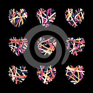 Set of interwoven colored abstract hearts. Symbol of love, Valentines Day, vector Isolated object