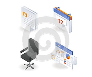 A set of investment office data icons and schedule plans