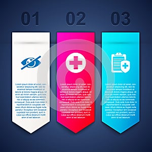 Set Invisible or hide, Medical cross in circle and Clipboard with medical insurance. Business infographic template