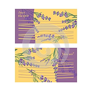 Set invitation cards with flower frame Lavender