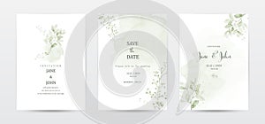 Set of invitation template cards with botanical and watercolor stains