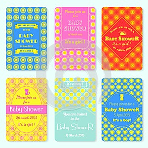 Set of invitation templates. Colorful baby showery card.