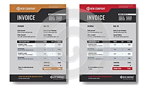 Set of Invoice template sample with trendy minimalism design.