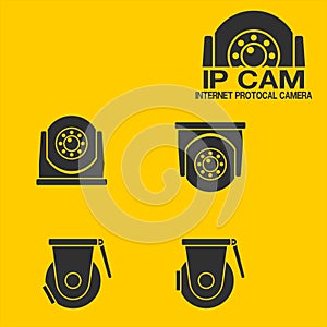 Set of IP camera icon on yellow background