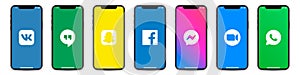 Set of Iphone with social network logos