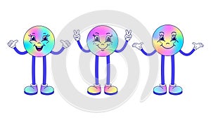 Set of iridescent emoticons in cartoon style. Line art style.