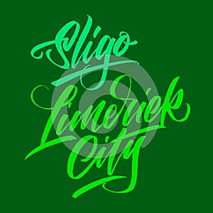 Set of Irish cities Sligo and Limerick in lettering style for decoration. Vector illustration