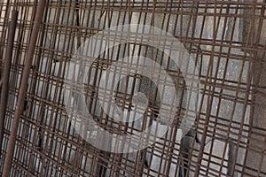 Set of iron mesh for concrete casting in the construction site - rusty electro-welded net on the building site to favor the pouri