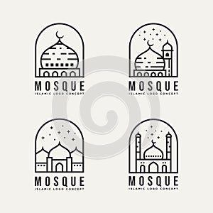 Set of islamic mosque architecture line art logo