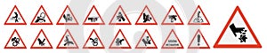 Set of ISO warning signs: hand crushing force.