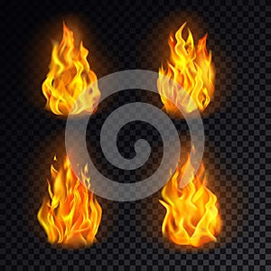 Set of isolated 3d fire or realistic burn, flame