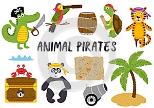 Set of isolated animals pirates and other elements part 1