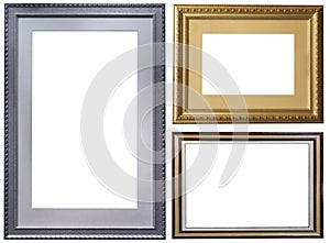 Set of isolated art empty frames in golden