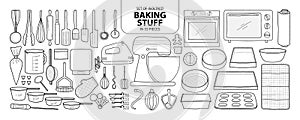 Set of isolated baking stuff in 55 pieces. Cute hand drawn kitch