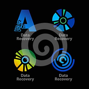 Set of isolated blue and green data recovery