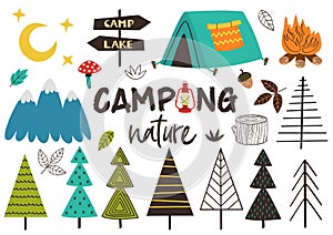 Set of isolated camping nature