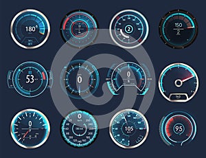 Set of isolated car or moto, truck speedometer