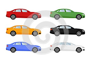 Set of isolated cars of different colors