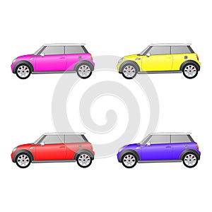 Set of isolated cars on white background