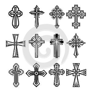 Set of isolated christian and catholicism crosses photo