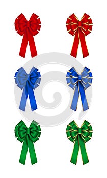 Set of isolated christmas bow. red, blue, green bows and bows with gold edging