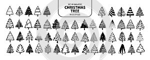 Set of isolated Christmas tree in 55 styles