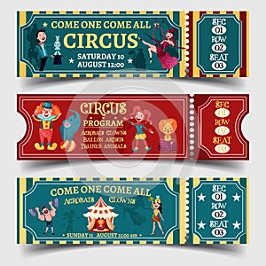 Set of isolated circus entertaining show tickets