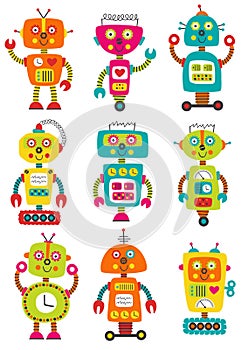 Set of isolated colorful robots photo