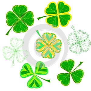 Set of isolated colorfull mosaic clover leaves on white background. easy to modify.