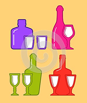 Set isolated coorful bottles and glassses icons