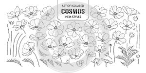 Set of isolated cosmos in 34 styles.