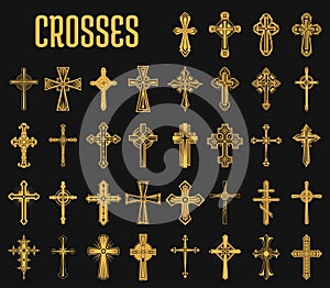 Set of isolated crosses of christian religion