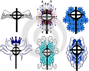 Set of isolated Crosses decorated, religion, fantasy, tattoo, isolated.