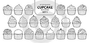 Set of isolated cupcake in 21 styles set 1.