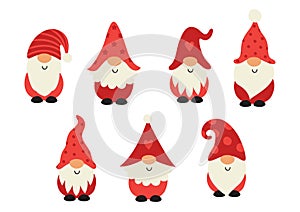 Set of isolated cute  red Christmas gnomes