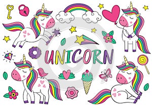 Set of isolated cute unicorn and elements part 1