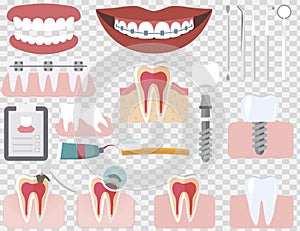 Set of isolated dental care elements vector illustration