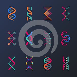 Set of isolated dna helix or spirals, cell