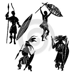 Set of isolated elements ink Zulu warriors illustration