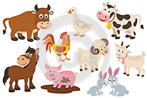 Set of isolated farm animals