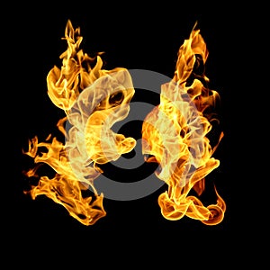 Set of isolated flames on a black background