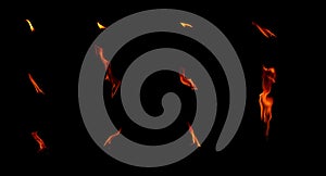 Set of isolated flames on a black background