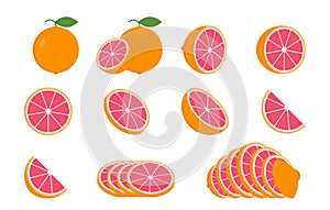 Set of isolated grapefruits. Realistic citrus image. 3d vector